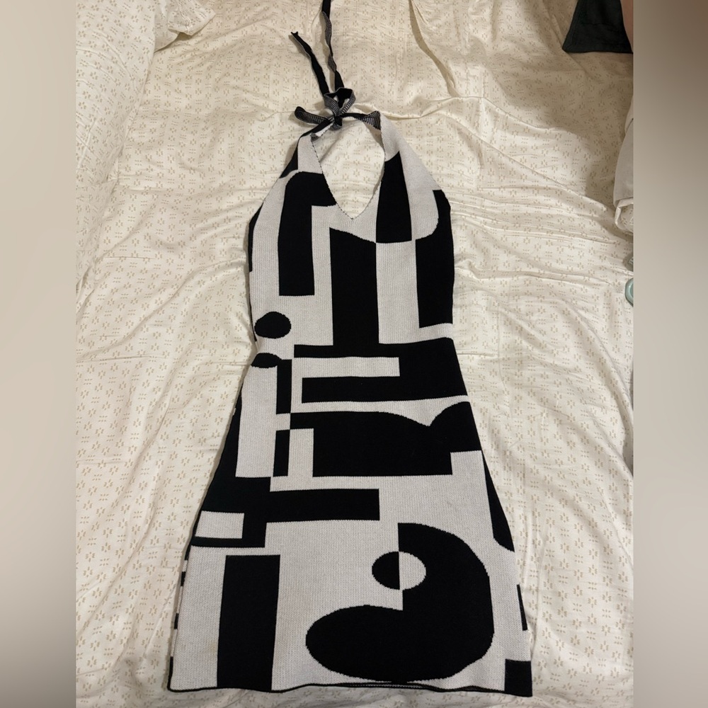 Peppermayo Black and White Halter Bodycon Dress Backless